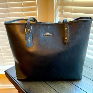 Coach Crossgrain Black Leather Tote